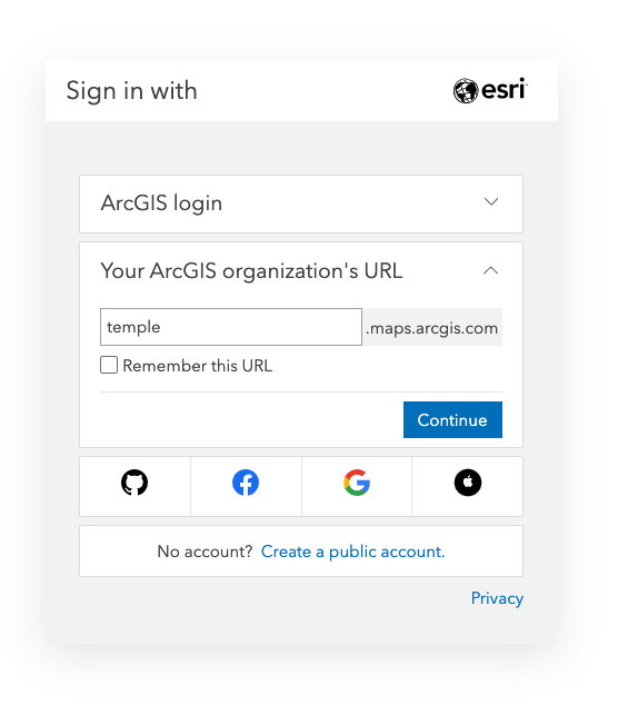Image of ArcGIS Organization login form